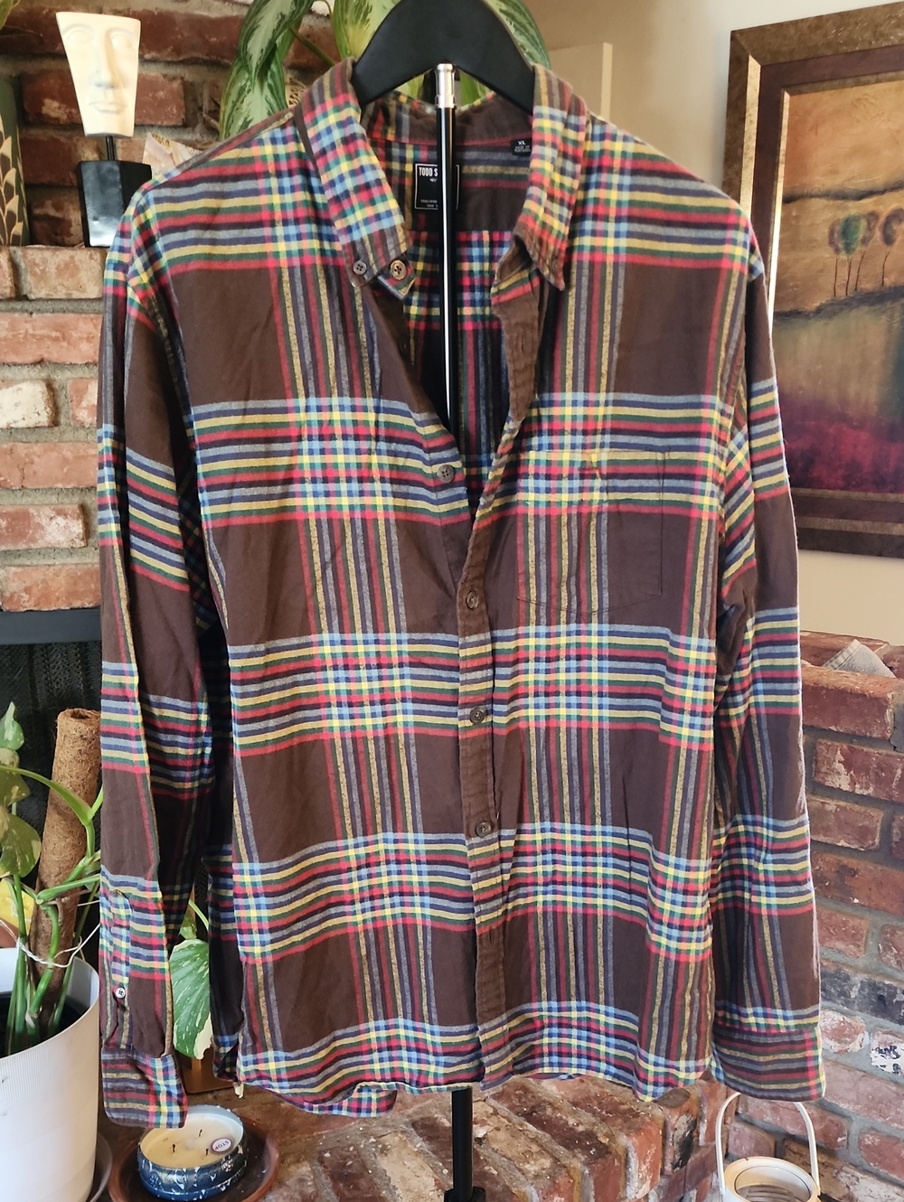 Todd Snyder Brown Multicolor Plaid Long Sleeve Button-Down Shirt XL